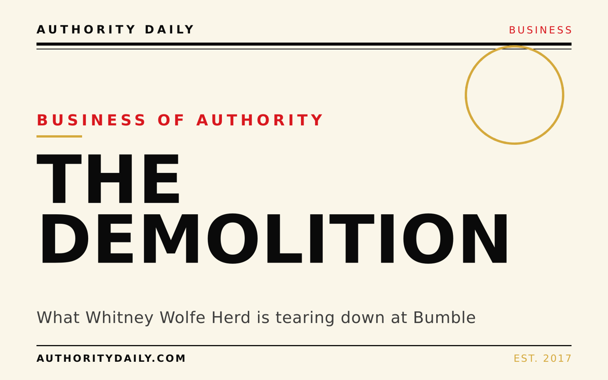 Editorial cover reading The Demolition in bold type