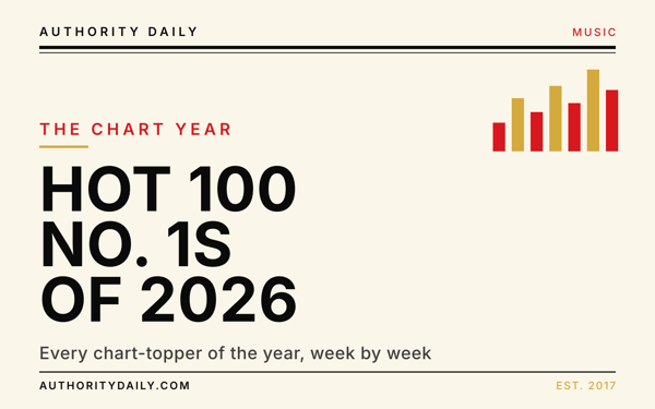 Editorial cover reading Hot 100 No. 1s of 2026 in bold type beside a bar-chart motif