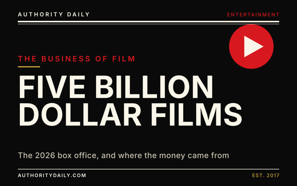 Editorial cover reading Five Billion Dollar Films in bold type beside a play-button motif