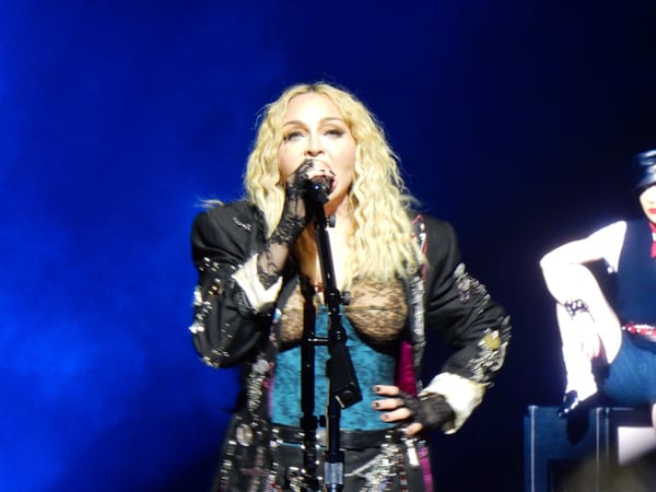 Madonna performing on the Celebration Tour at Sportpaleis Antwerp in October 2023