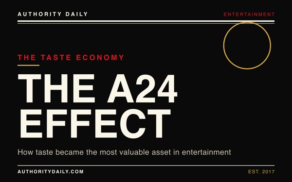 Editorial cover reading The A24 Effect in bold display type on a dark plate