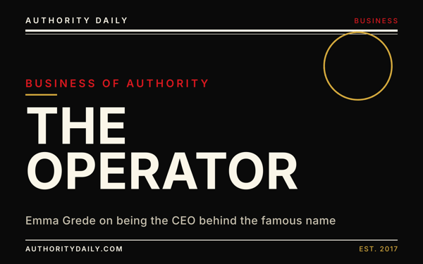Editorial cover reading The Operator in bold cream type on a black ground