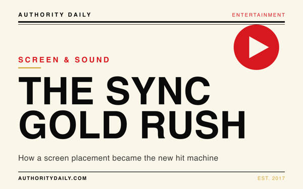 Editorial cover reading The Sync Gold Rush over a play-button and soundwave motif