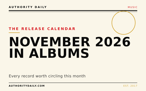 Editorial cover reading November 2026 in Albums over a ring motif